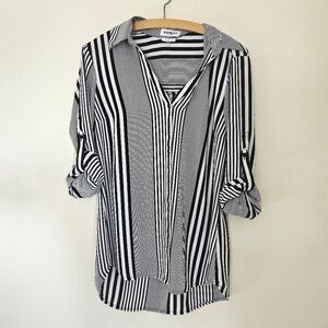 Express portofino black and white vertical striped shirt size medium